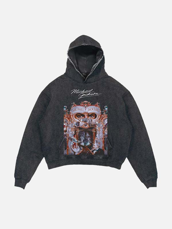 Michael Jackson Print Slant Pockets Hoodie