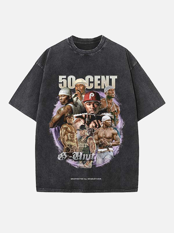 50 Cent Print Round Neck T-shirt