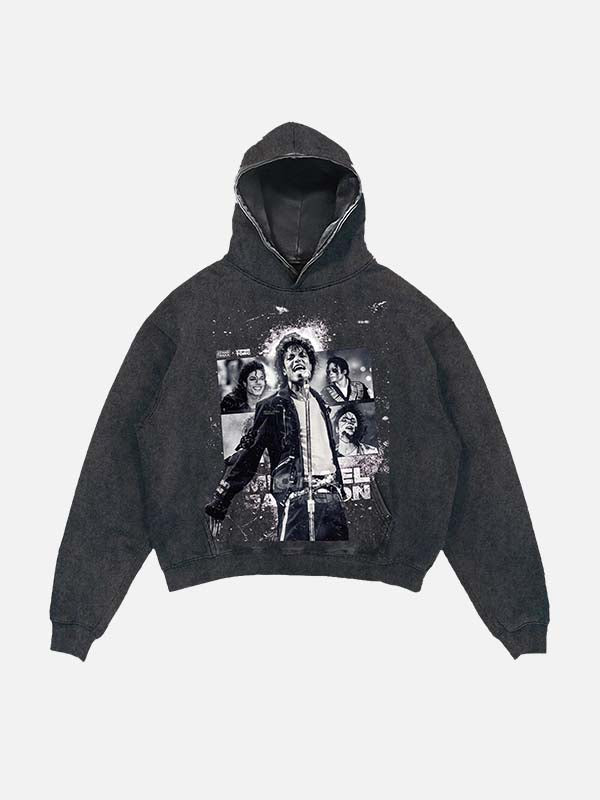 Michael Jackson Print Slant Pockets Hoodie