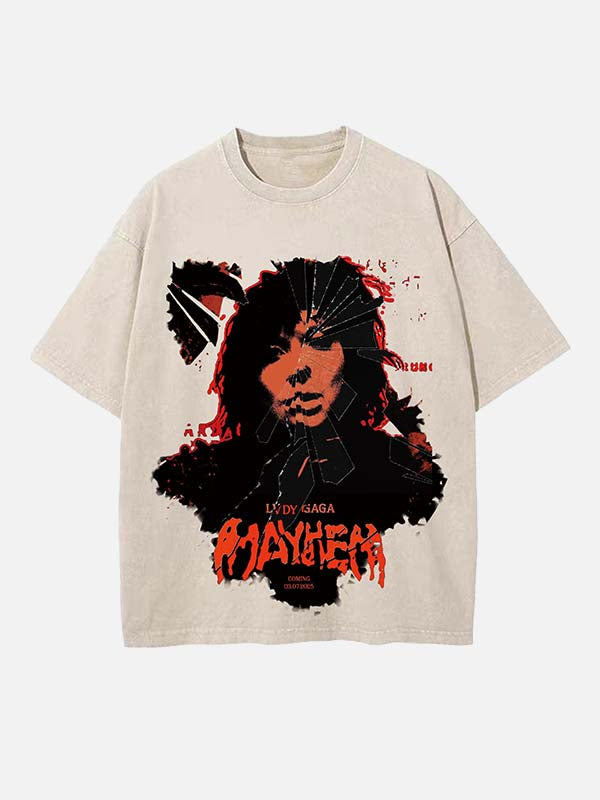 Lady Gaga Print Round Neck T-shirt