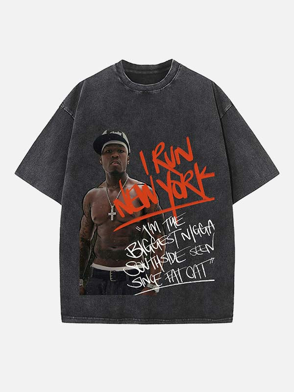 50 Cent Print Round Neck T-shirt