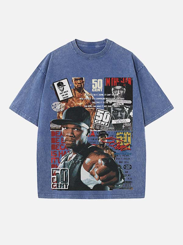 50 Cent Print Round Neck T-shirt