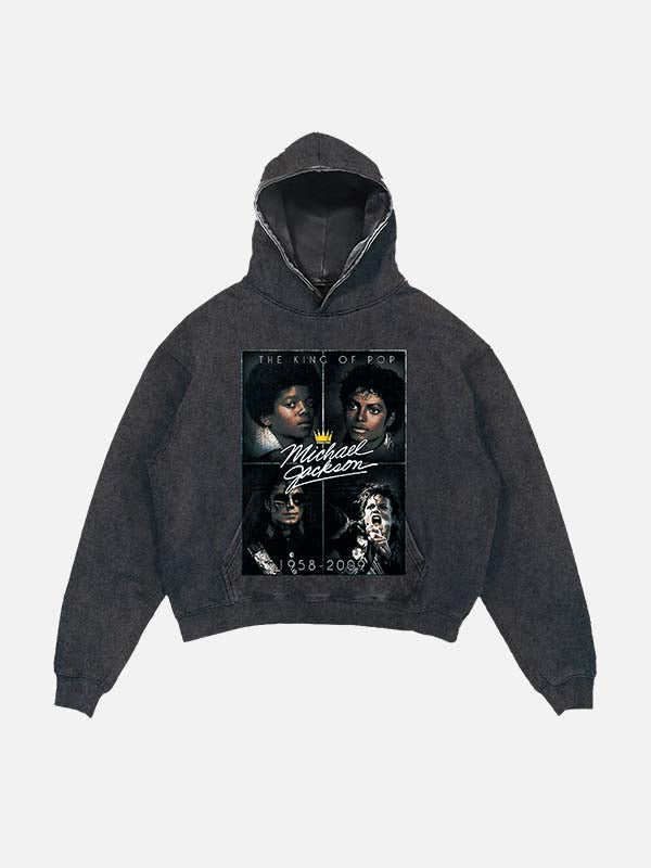 Michael Jackson Print Slant Pockets Hoodie