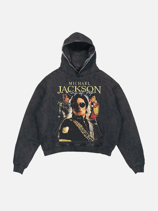 Michael Jackson Print Slant Pockets Hoodie