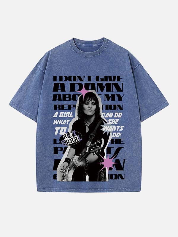 Joan Jett Print Round Neck T-shirt