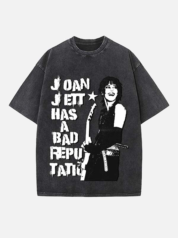 Joan Jett Print Round Neck T-shirt