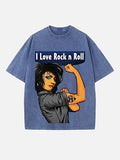 Joan Jett Print Round Neck T-shirt
