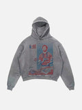 Bad Bunny Print Slant Pockets Hoodie