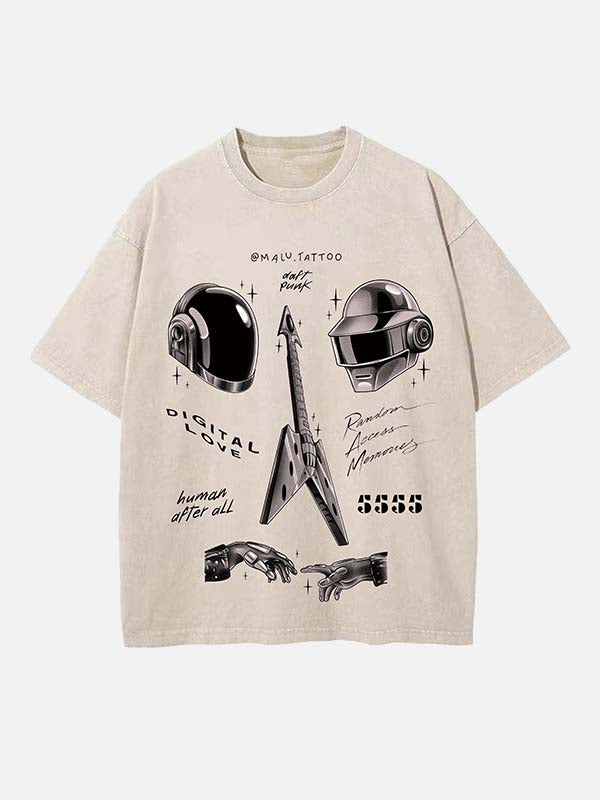 Daft Punk Print Round Neck T-shirt