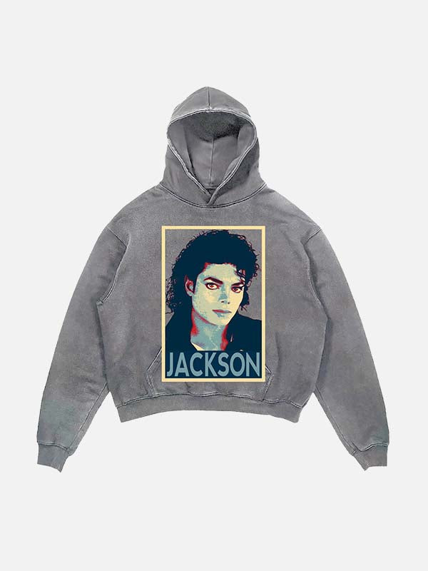 Michael Jackson Print Slant Pockets Hoodie