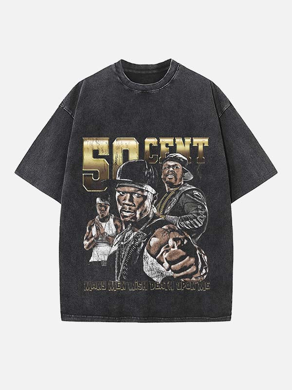 50 Cent Print Round Neck T-shirt
