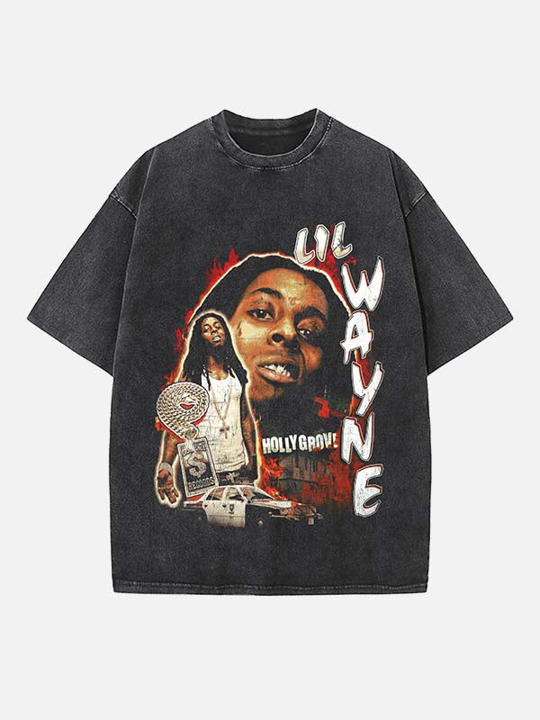 Lil Wayne Print Round Neck T-shirt
