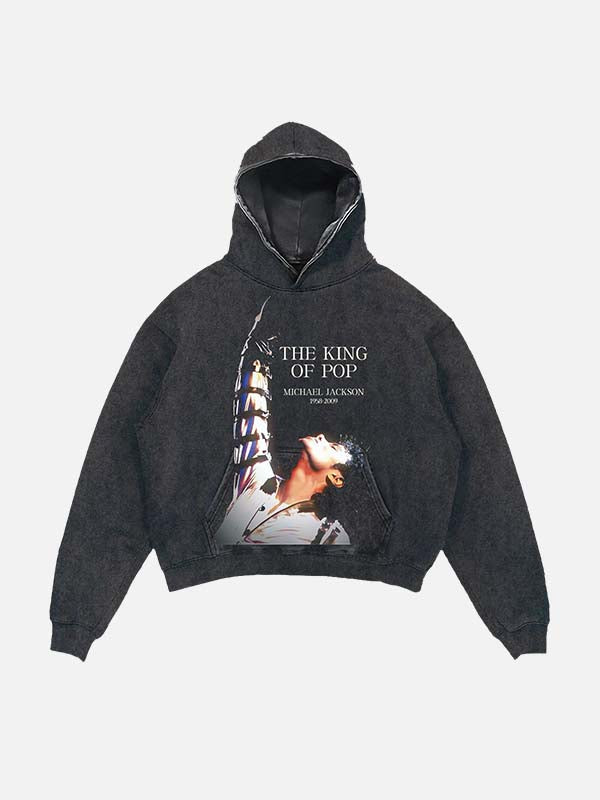 Michael Jackson Print Slant Pockets Hoodie