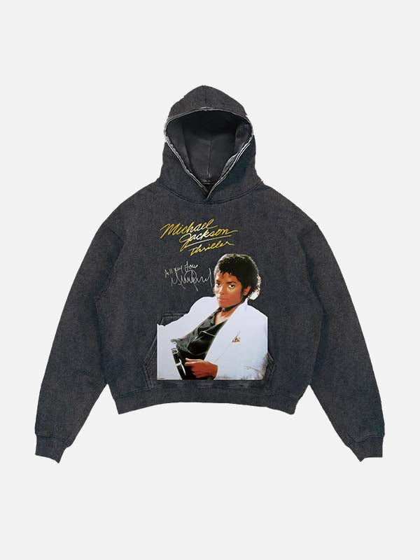 Michael Jackson Print Slant Pockets Hoodie
