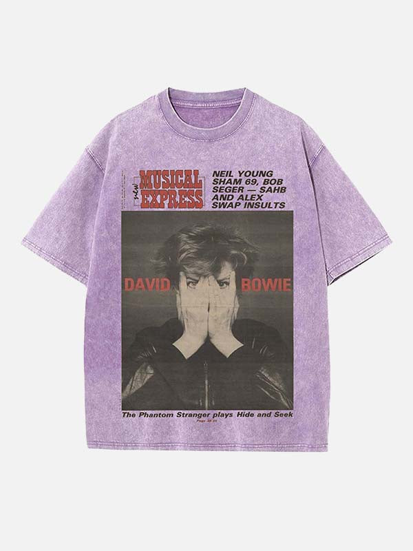 David Bowie Print Round Neck T-shirt