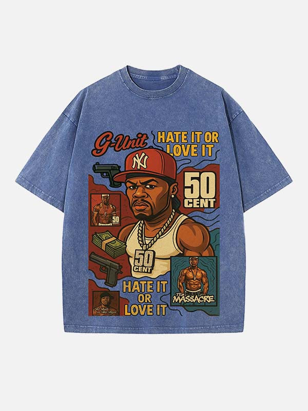 50 Cent Print Round Neck T-shirt