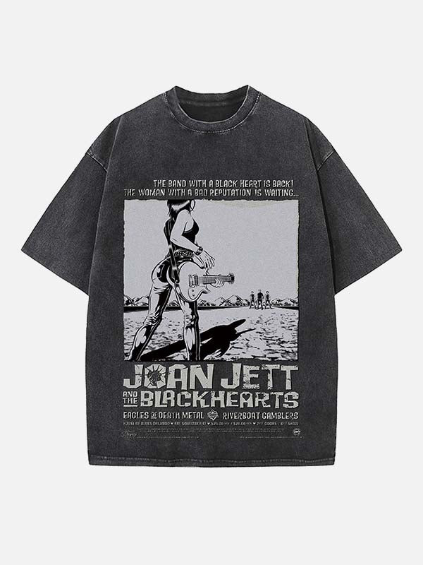 Joan Jett Print Round Neck T-shirt