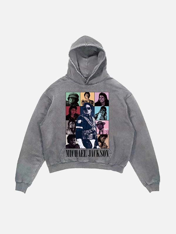 Michael Jackson Print Slant Pockets Hoodie