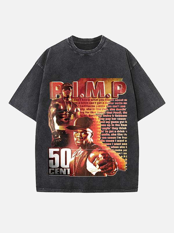 50 Cent Print Round Neck T-shirt