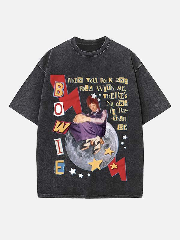 David Bowie Print Round Neck T-shirt