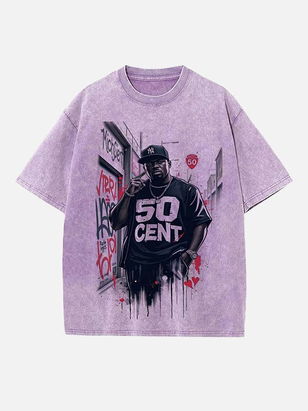 50 Cent Print Round Neck T-shirt