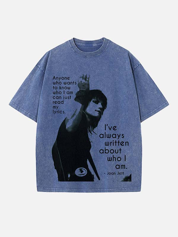 Joan Jett Print Round Neck T-shirt