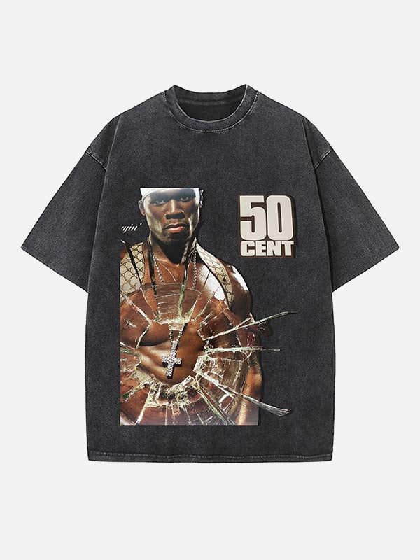 50 Cent Print Round Neck T-shirt