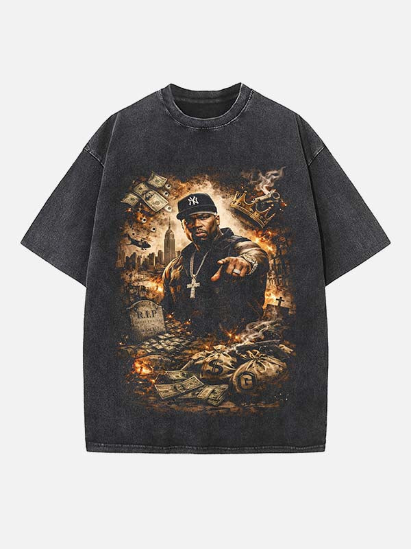 50 Cent Print Round Neck T-shirt