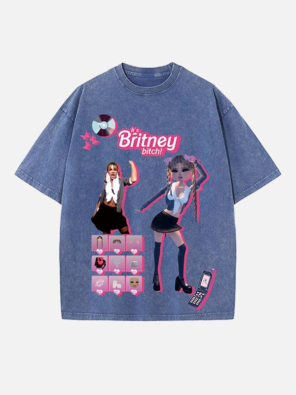 Britney Spears Print Round Neck T-shirt