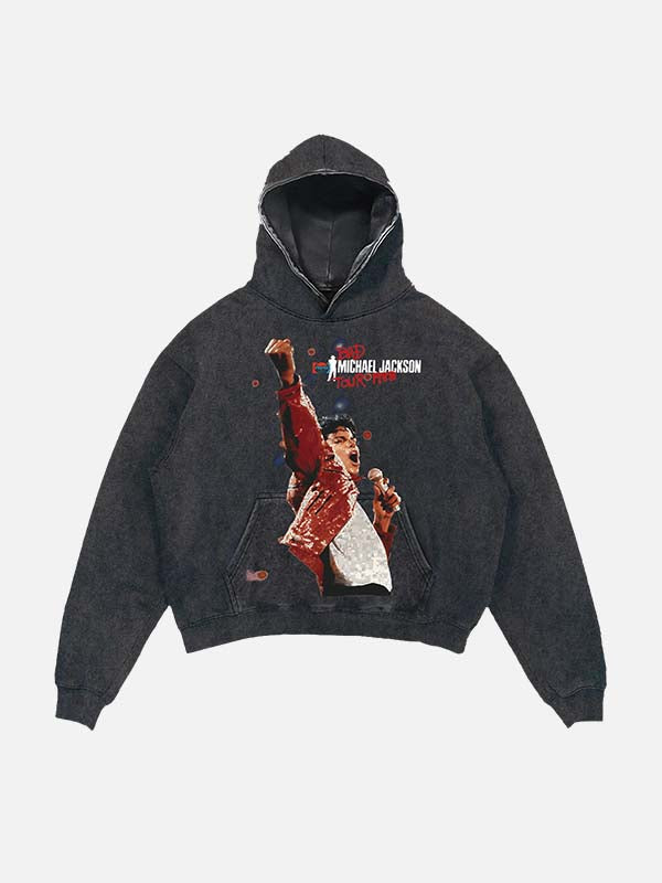 Michael Jackson Print Slant Pockets Hoodie