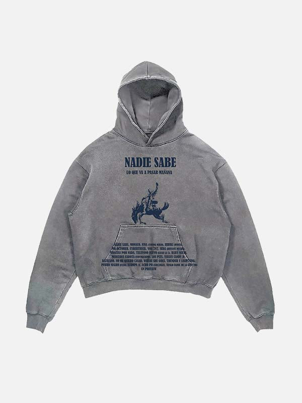 Bad Bunny Print Slant Pockets Hoodie