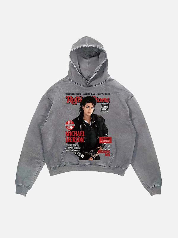 Michael Jackson Print Slant Pockets Hoodie