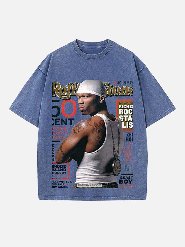 50 Cent Print Round Neck T-shirt
