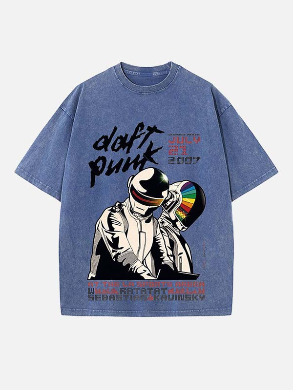 Daft Punk Print Round Neck T-shirt