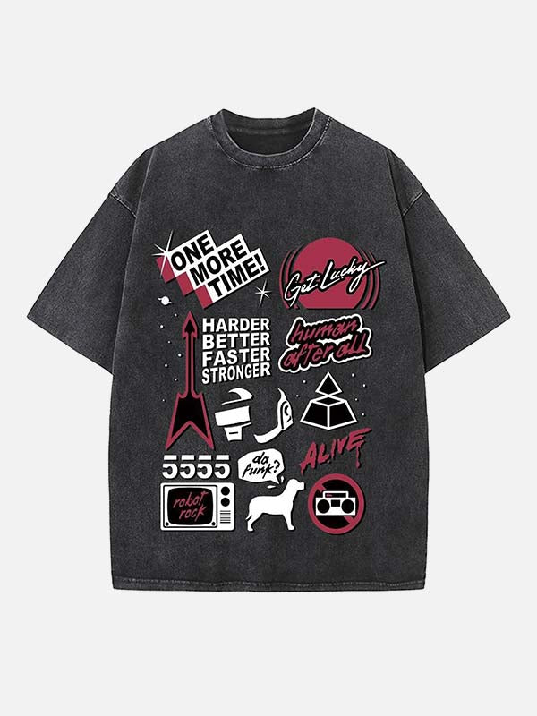 Daft Punk Print Round Neck T-shirt