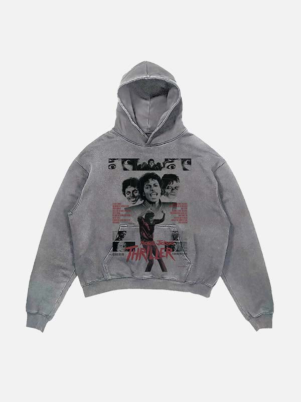 Michael Jackson Print Slant Pockets Hoodie