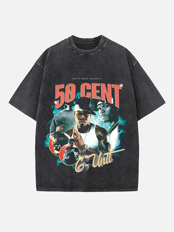50 Cent Print Round Neck T-shirt