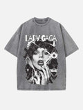 Lady Gaga Print Round Neck T-shirt