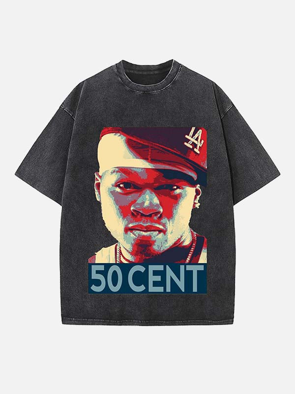 50 Cent Print Round Neck T-shirt
