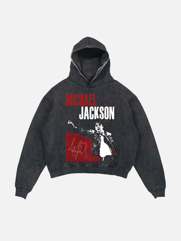 Michael Jackson Print Slant Pockets Hoodie